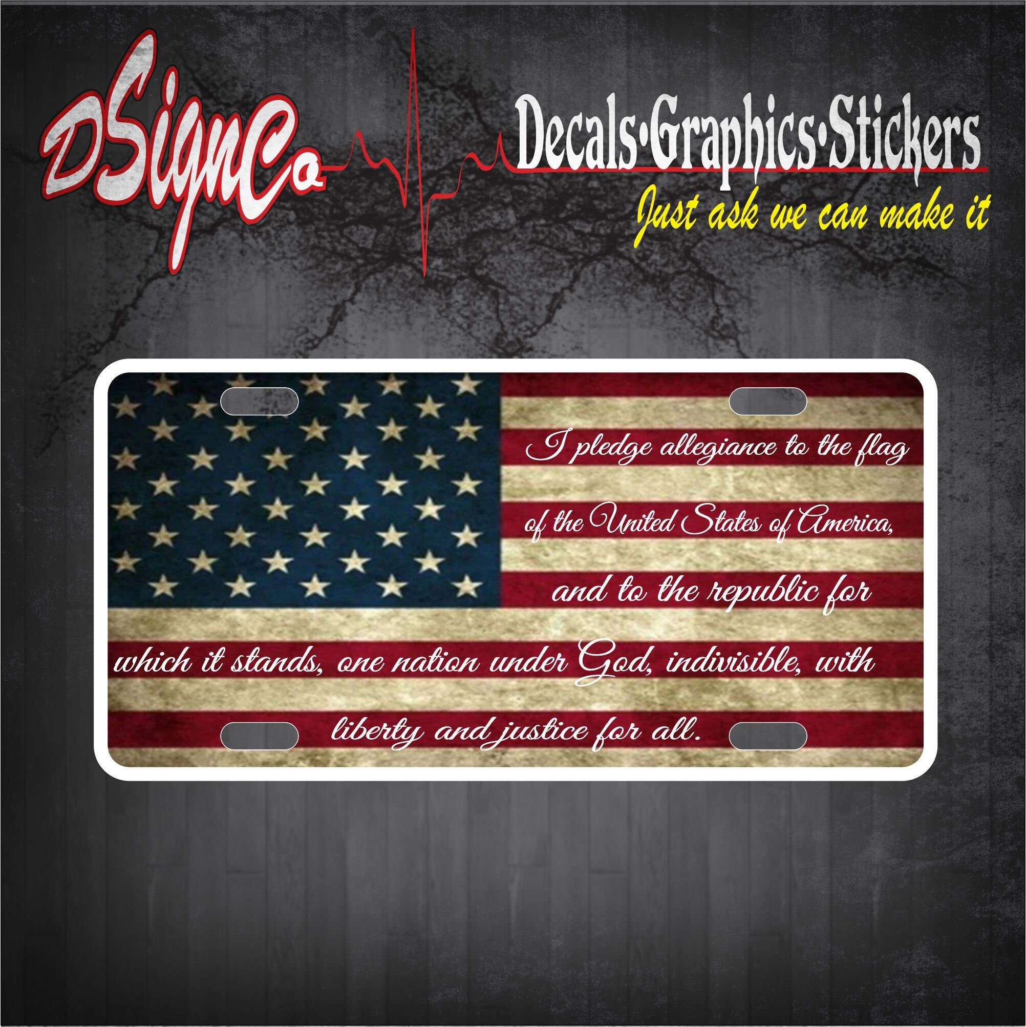 Black American Flag License Plate Frame 2 Pack - Vintage USA Design, Aluminum, Fits US & Canada Plates
