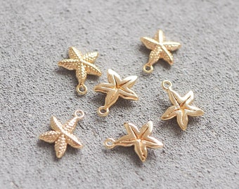 10 cute starfish pendants, 18 carat real gold plated or real platinum plated, star fish shell sea summer, jewelry accessories