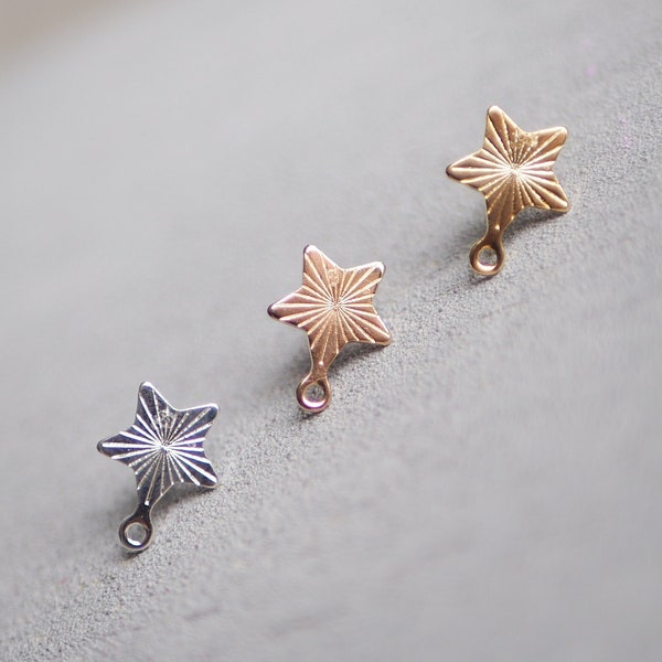 5 Paar Stern Ohrstecker aus Edelstahl, strukturiert mit Strahlen-Muster, Gold Silber Roségold, Sterne Weihnachten Strahlen, Schmuckzubehör