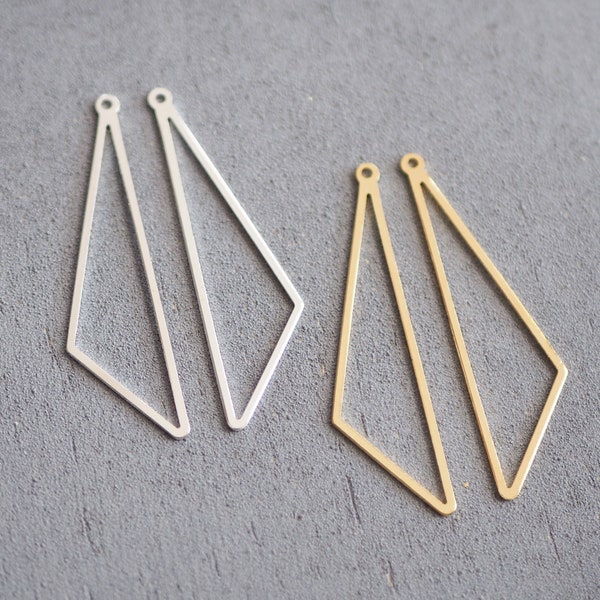 6 pendentifs triangulaires en laiton, longueur 57 mm, plaqué or 24 carats ou plaqué argent 925, triangle géométrique minimaliste, accessoires bijoux