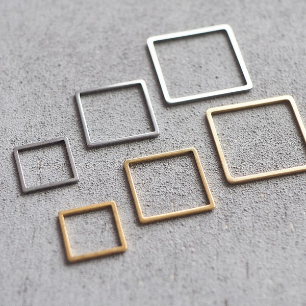 10 pendentifs ou connecteurs carrés en acier inoxydable en 12 mm, 16 mm ou 20 mm, carré creux doré argent, accessoires bijoux