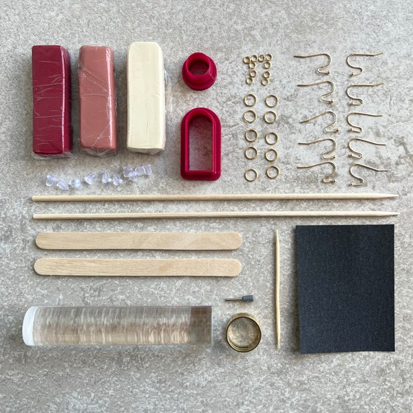 DIY Set: Ohrringe aus FIMO in Wunschfarben, Low-Budget Kit, Schmuck aus Polymerton selbst machen, tolles Geschenk