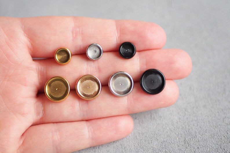 10 ear stud blanks with stainless steel setting in gold, silver, rose gold or black, 6 mm or 10 mm, blank earrings jewelry accessories image 2