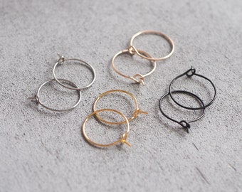 10 pairs of 15 mm hoop earrings, threaders, minimalist and simple in gold, silver, rose gold or black, jewelry accessories