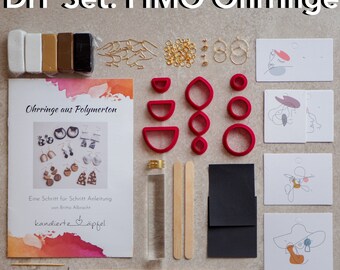 DIY Set: FIMO Ohrringe in Wunschfarben, Anleitung in Deutsch oder Englisch, Schmuck aus Polymerton selbst machen, tolles Geschenk