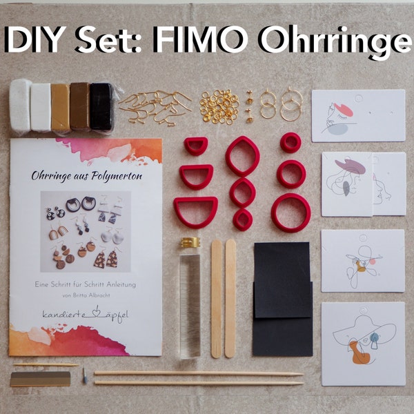 Kit DIY : boucles d'oreilles FIMO dans les couleurs souhaitées, instructions en allemand ou anglais, fabriquez vos propres bijoux en pâte polymère, super cadeau