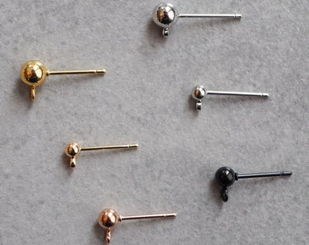 10 Paar Ohrstecker mit Kugel (3/4/5mm) aus Edelstahl o. Messing, Gold Silber Roségold Schwarz, echt vergoldet o. platiniert, Schmuckzubehör