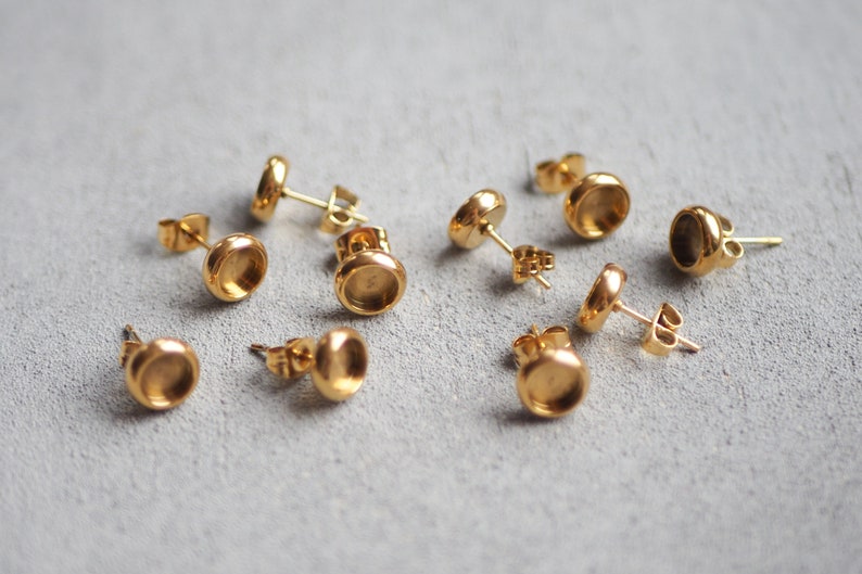 10 ear stud blanks with stainless steel setting in gold, silver, rose gold or black, 6 mm or 10 mm, blank earrings jewelry accessories image 5