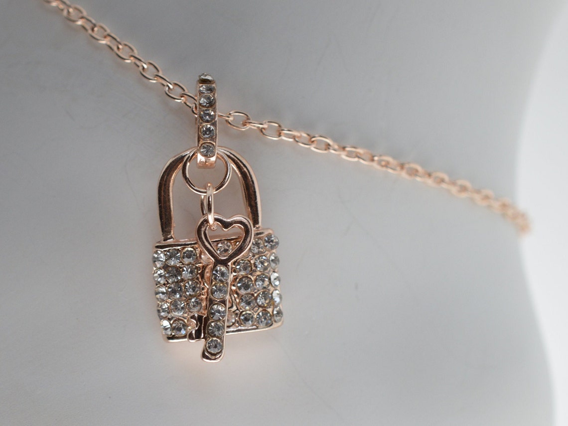 Lock & Key Anklet Rose Gold and Rhinestone Hot Wife Anklet Etsy