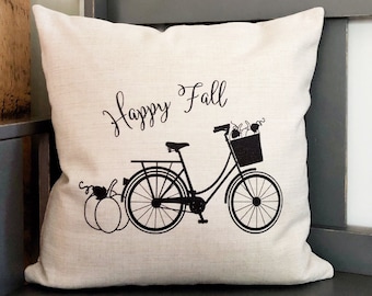 Happy Fall Linen Pillow Cover: Farmhouse Autumn Decor