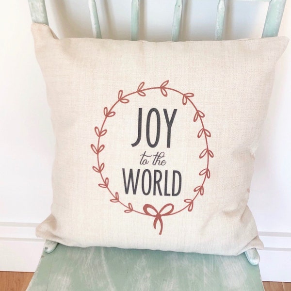 Federa per cuscino in lino Joy To The World - Decorazione natalizia in stile fattoria