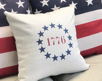 1776 Americana Linen Pillow Cover: Rustic Farmhouse Decor