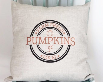 Farm Fresh Pumpkin Linen Pillow Cover - Autumn Farmhouse Decor