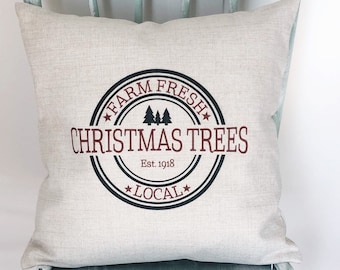 Christmas Tree Farm Linen Pillow Cover: Vintage Style Throw Pillow