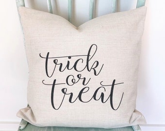 Trick or Treat Linen Pillow Cover - Halloween Farmhouse Decor