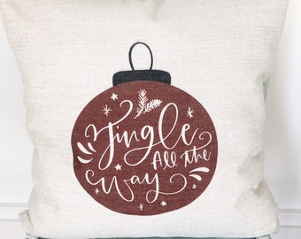 Jingle All the Way Christmas Pillow Cover: Rustic Linen Farmhouse Decor