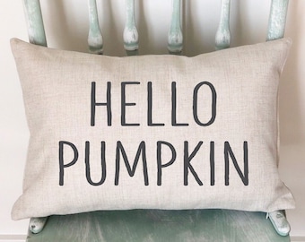 Hello Pumpkin Linen Pillow Cover - Farmhouse Fall Decor