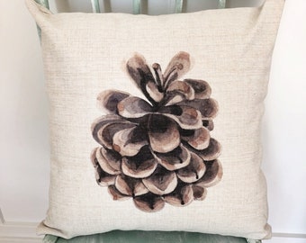 Pine Cone Christmas Pillow Cover: Rustic Linen Farmhouse Decor