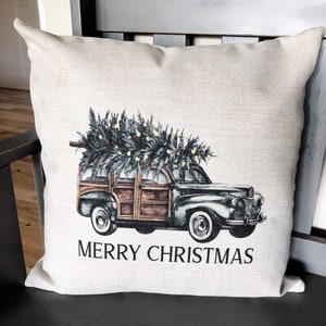 Vintage Christmas Car Pillow Cover - Christmas Pillows - Merry Christmas - Christmas Decorations - Christmas Tree Holiday Pillows