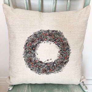 Christmas Accent Throw Pillow Christmas Holiday Wreath Farmhouse Wreath Decor Christmas Wreath Pillow Cover Holiday 3D Floral Cushion
