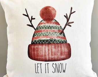 Let it Snow Pillow Cover: Winter Cabin Decor, Oatmeal Linen