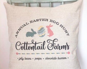 Easter Pillow Cover: Cottontail Farm Linen Throw Pillow