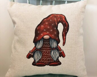 Funda de cojín de lino con diseño de gnomo navideño: decoración rústica de granja