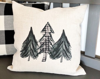 Linen Christmas Tree Pillow Cover: Farmhouse Winter Decor