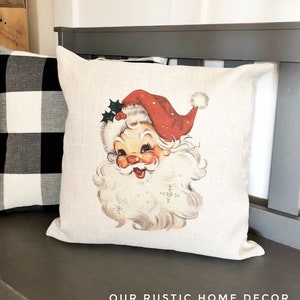 Vintage Santa Linen Pillow Cover - Christmas Farmhouse Decor