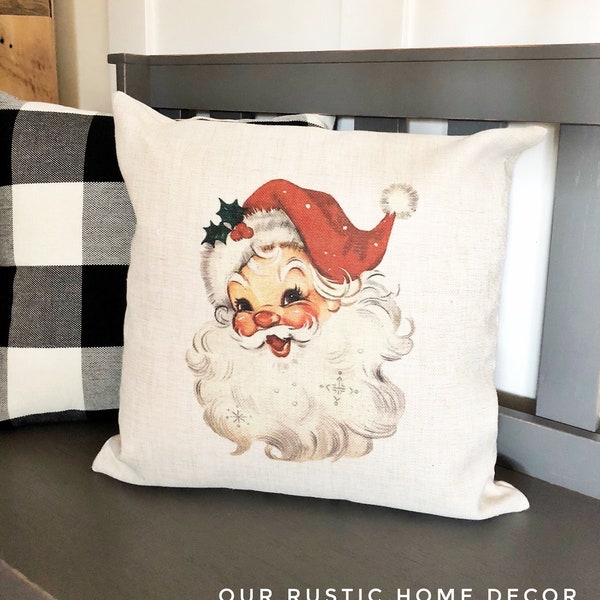 Vintage jultomte linne örngott - Juldekoration i lantlig stil