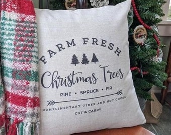 Farm Fresh Christmas Tree Pillow Cover: Rustic Linen Holiday Decor