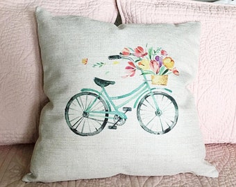 Linen Bicycle Pillow Cover: Rustic Farmhouse Decor