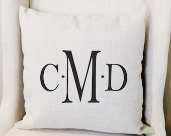 Personalized Linen Monogram Pillow Cover - Farmhouse Decor