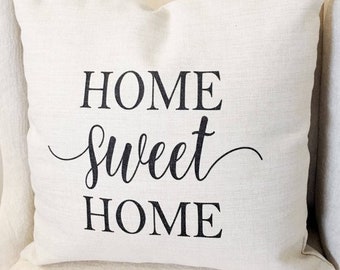 Home Sweet Home Linen Pillow Cover - Farmhouse Rustic Decor (18x18)
