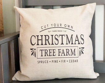 Christmas Tree Farm Linen Pillow Cover - Farmhouse Christmas Decor