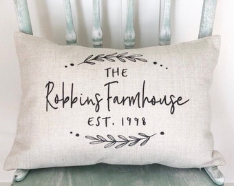 Personalized Last Name Linen Pillow Cover - Farmhouse Decor