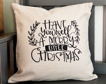 Merry Christmas Linen Pillow Cover: Farmhouse Holiday Decor
