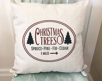 Linen Christmas Tree Pillow Cover: Farmhouse Winter Decor