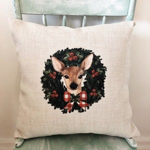 Reindeer Christmas Wreath Pillow Cover - Christmas Pillows - Reindeer  Christmas - Christmas Decorations Farmhouse Decor - Rustic Christmas
