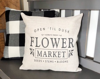 Flower Market Linen Pillow Cover: Farmhouse Spring Decor