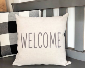 Linen Welcome Pillow Cover: Farmhouse Rustic Decor