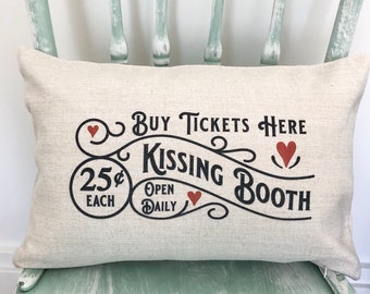 Kissing Booth Linen Lumbar Pillow Cover - Valentine's Day Decor