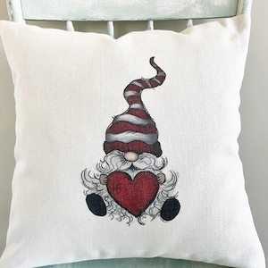Gnome Heart Pillow Cover - Valentine&#39;s Day Decor - Heart Pillow Gift for Her - Gift for Him  - Valentines Pillow Cover Decoration - Heart