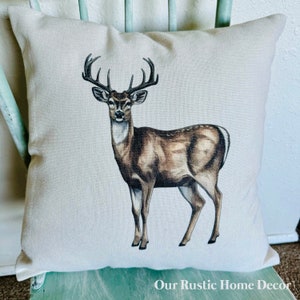 Deer Cabin Decor Pillow Cover - Hunting Pillow Cover Gift for Him - Farmhouse Pillow Covers Rustic Decor - Animals Nature Wildlife Outdoors