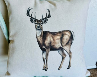 Deer Pillow Cover: Rustic Linen Farmhouse Decor