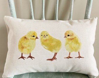 Baby Chick Linen Pillow Cover - Rustic Easter Spring Decor