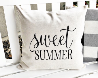Sweet Summer Linen Pillow Cover - Farmhouse Style Throw Pillow
