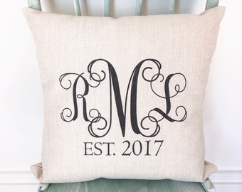 Personalized Monogram Linen Pillow Cover - Wedding, Housewarming Gift