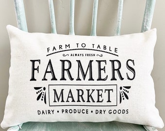 Farmers Market Linen Pillow Cover: Farmhouse Spring Decor