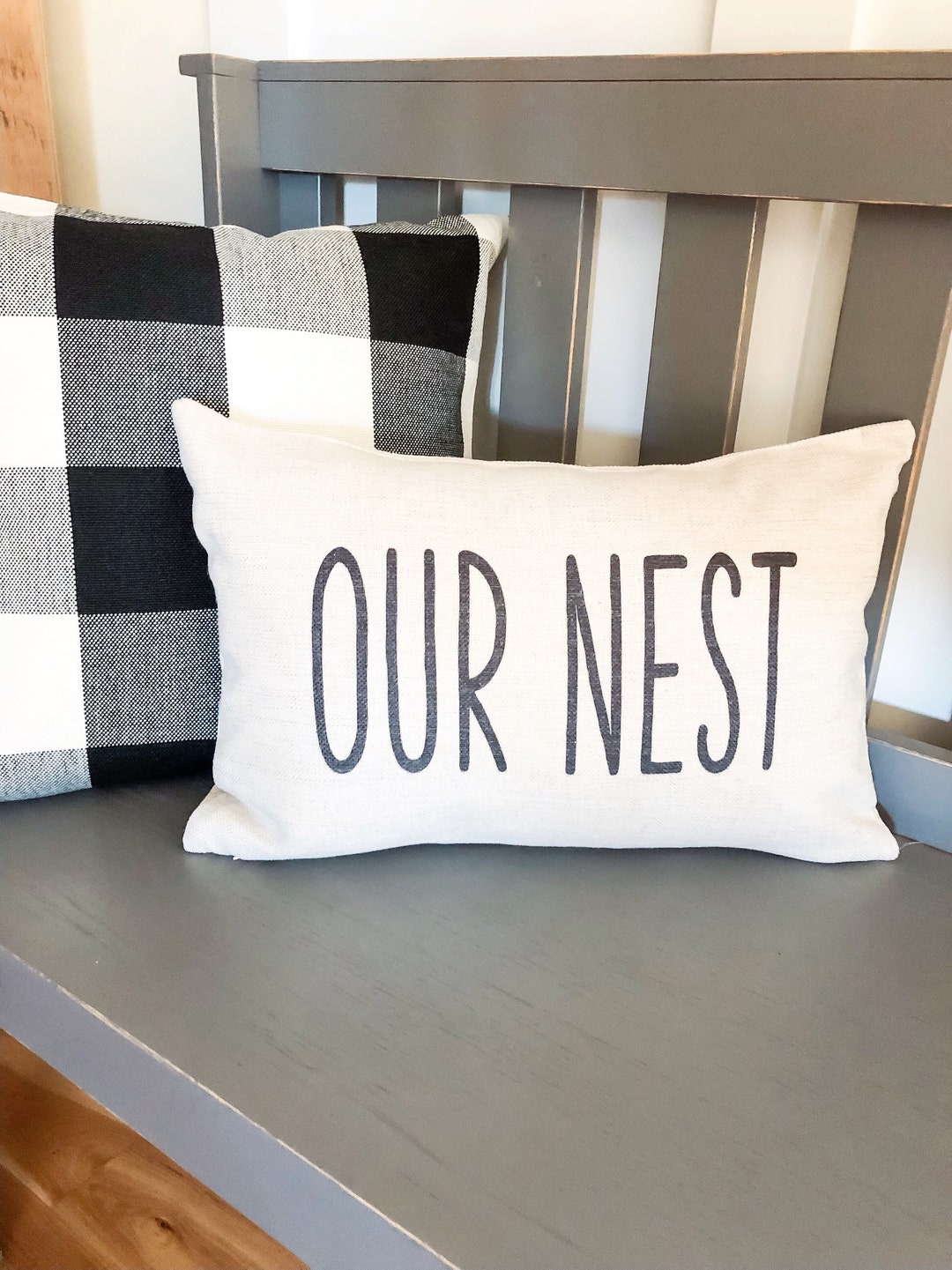 Our Nest Farmhouse Pillow Cover Rustic Decor Throw Pillow Housewarming